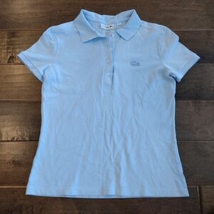 LACOSTE Women's EEUC Light Blue short-sleeve Slim Fit Polo Shirt - 38